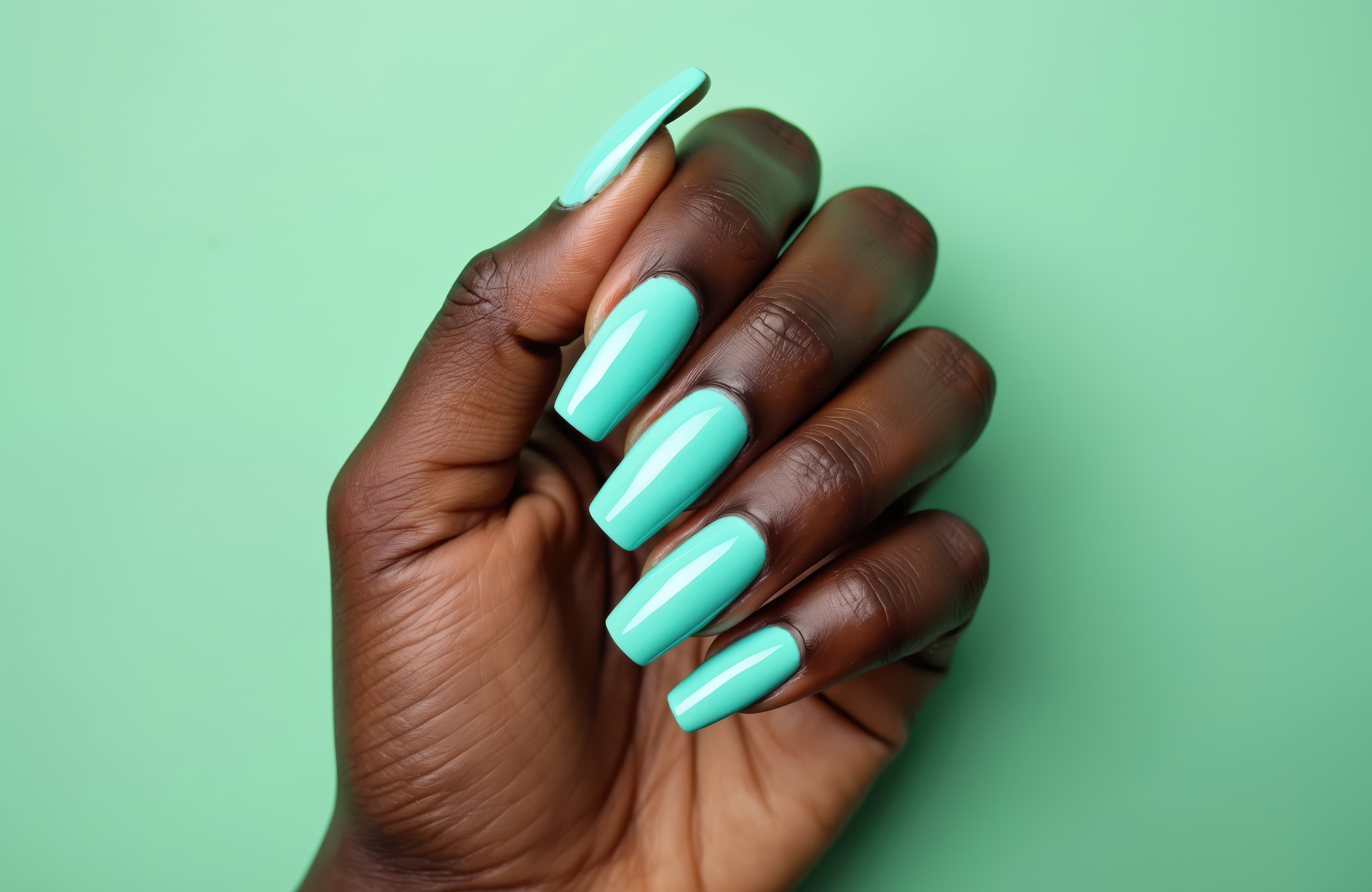 Solid teal gel nail set